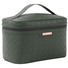 Dajasan Makeup Bag Cosmetic Bag, Travel Makeup Bag, Large Capacity Makeup Organizer Case, Large Toiletry Bag for Women Girls, PU Leather Waterproof 11.81 x 6.7 x 7.09 Inch (Green)