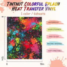 Tintnut Splash Heat Transfer Vinyl - 6 Sheets 10x12 Inch HTV Ink Watercolor Iron On Vinyl for T-Shirts Compatible Cricut & Silhouette Cameo
