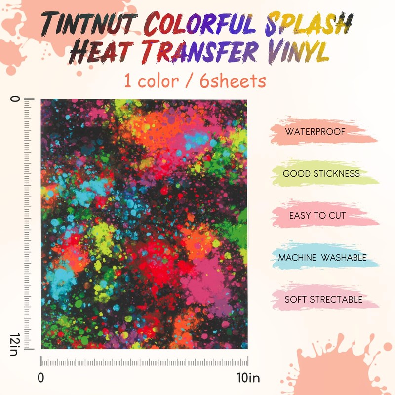 Tintnut Splash Heat Transfer Vinyl - 6 Sheets 10x12 Inch
