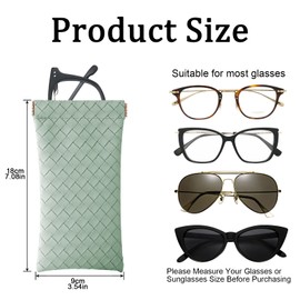Deokke 2 PCS Glasses Case Eyeglass Sunglasses Pouch Portable Squeeze Soft Leather Linen Woven Cute Women Men Girls-Coarse Woven Blue Green