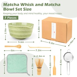 Matcha Whisk Set, 7 Pcs Ceramic Matcha Tea Set for Making Breakfast Matcha Latte, Complete Matcha Making Kit for Traditional Japanese Tea Ceremony, Bamboo Whisk Holder Gift for family Colleague Friend