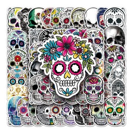 50Pcs Colorful Skull Sticker Funny Graffiti Skeleton Vinyl Waterproof Stickers Satanic Cool Punk Skull Stickers Horror Skeleton Anime Stickers for Laptop Book Phone Luggage Cup