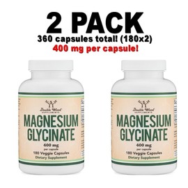 Double Wood Magnesium Glycinate, 2 PACK, 400 mg per capsule, 180 veggie capsules (360 total)
