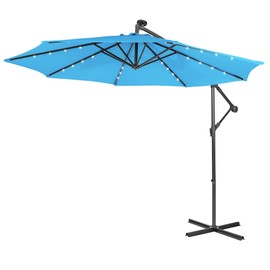 Giantex Patio Umbrella 10 Ft, Pool Umbrellas with 32 LED Lights Solar Powered Offset Umbrella, 8 Ribs Cantilever Umbrella W/Tilting Adjustment, Heavy-Duty Outdoor Umbrellas (Blue)