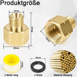 FLEXNOVA Pack of 2 gas adapters, brass gas cylinders, gas connection adapter, gas bottle, gas hose connector, 3/8 to 1/4 with thread sealing tape and sealing ring, gas adapter, female 3/8 inch x male