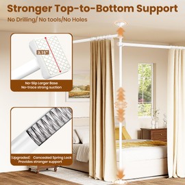 BONPALLY Room Divider Curtain Rod for Wide Space Room Separation, 28-171inch(W) 4-10ft(H) Adjustable No Drilling Tension Curtain Rods, Heavy Duty Temporary Privacy Wall Divider, White