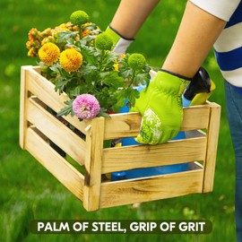 Vgo... 1 Pair Women's Gardening Gloves - Premium Goatskin Leather Work Gloves with Thorn & Non-Slip Handle, Breathable Floral Design, Fit for Tree Pruning, Outdoor (1 Pair/S/Green/GA7444-FM)