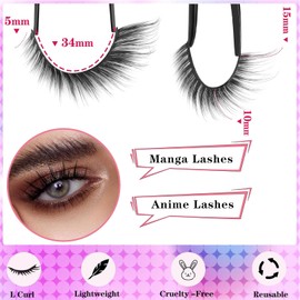 Künstliche Wimpern, Falsche Wimpern, natürlicher Look, Manga Lashes, Cosplay Lashes, Curly Cat Eye Lashes, Extensions Falsche Wimpern, Natürlichem Wispy-Volumen Katzenauge Wimpern
