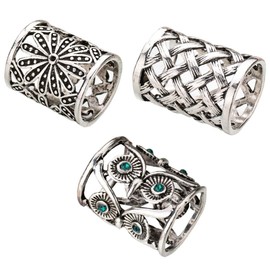 Joyci 3pcs Retro Women's Scarf Ring Clip Slide in Gold Silver Tone Metal Antiqued Hollow Tube Chiffon Buckle (Silver)