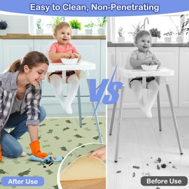 High Chair Splash Floor Mat,Unicorn Castle Waterproof Washable Slip Splash Mat for Under High Chair Food Catcher,Light Green Dinosaur,107x117cm