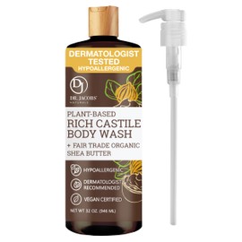 Dr. Jacobs Naturals Castile Shea Butter All-Natural Body Wash for Moisturizing Dry and Sensitive Skin with Plant-Based Ingredients with Pump - 32 Ounce