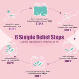 ZOQUI Postpartum Essentials Kit, Gifts for New Mom, Labor Delivery Feminine Care Kit, Postpartum Pads, Upside Down Peri Bottle, Cooling Spray & Pad Liners, Disposable Postpartum Underwear, All-in-one