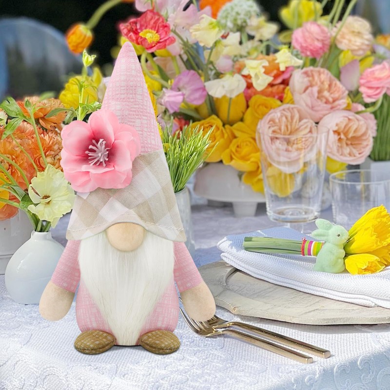 Gehydy Decorative Spring Gnome Figures, Set of 3, Flowers, Spring