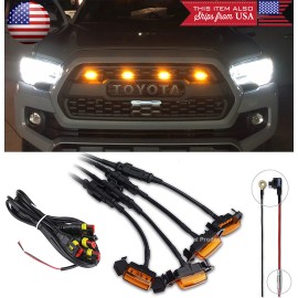 SDeelCase 4 x Raptor Amber LED Lights Lamps + Harness Fuse Fit 16-23 Tacoma TRD Pro Grille
