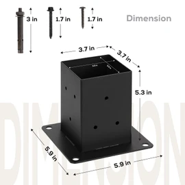 WIMART 4x4 Post Base, Inner Size 3.5"x3.5"Deck Post Base, Deck Post Base for Concrete, for Mailbox Support Wood Fence Post Anchort (Black - Set 2)