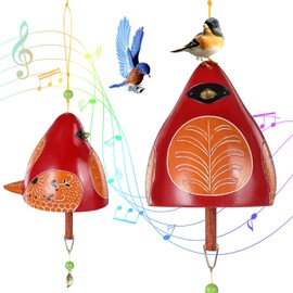 CroBlissful 2 Pcs Cardinal Wind Chimes for Outside Memorial Wind Chimes Red Bird Song Windchimes Resin Cardinal Ornaments Small Hanging Windchimes Gifts for Women Mom Indoor Outdoor Decoration