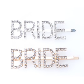 Sowaka BRIDE Hair Pin 2 Pcs Gold Silver Metal Vintage Hair Clip with Rhinestone Letter Hair Accessories for Bride Women Girls Wedding Bridal Shower Party Favor Bachelorette Party (BRIDE)