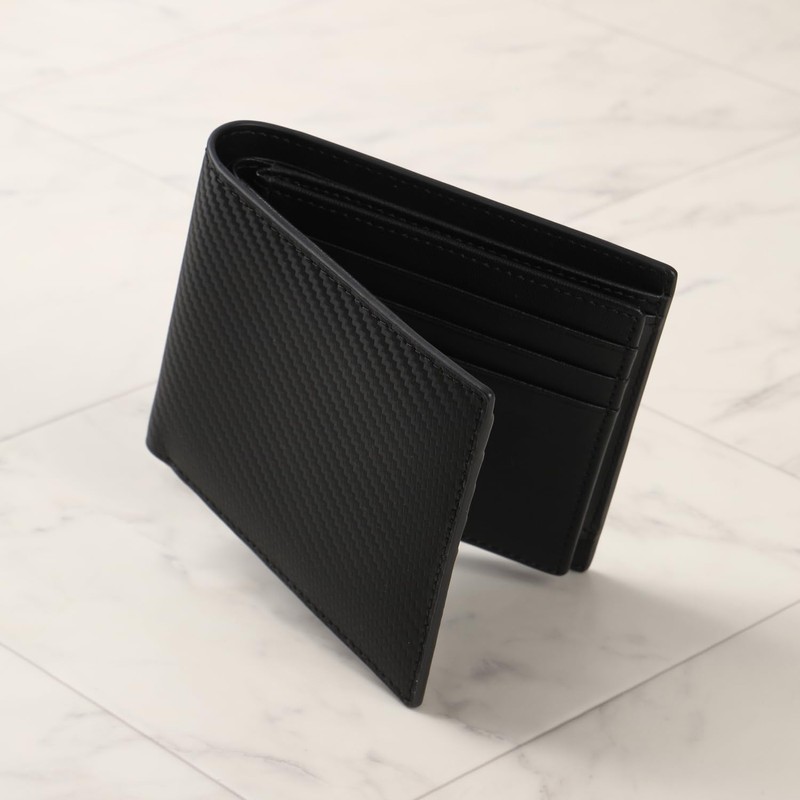Brunze Wallet, Men's, Bi-Fold, Glossy, Carbon Leather, Bifold, Compact Wallet,