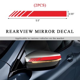 KVAEY 2 PCS Car Rear View Mirror Stickers, Automotive Anti-Collision Side Mirror Stripes Decals, Side Rear View Mirror Reflective Graphics for Vehicle, Exterior Car Accessories (Red)