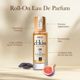EL:KISS Roll On Perfume, Fig & Tonka Bean Eau de Parfum 12mL (.40 Fl Oz), Hydrating & Long-Lasting Up to 24 Hours, Alcohol-Free & Mineral Oil-Free, Infused with Jojoba, Argan & Coconut Oil