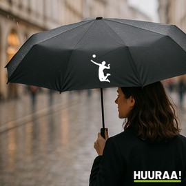Huuraa Regenschirm Volleyball Silhouette Geschenk 98cm Schwarz Sturmfest Taschenschirm Volleyball Geschenkidee