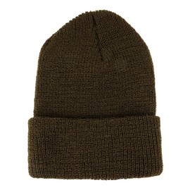 Made in USA, Genuine Wool Cuff Folded Watch Cap Long Beanie Hat - Olive