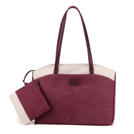 Wxnow Women Laptop Tote Bag Canvas Handbag Purse Shoulder Bag (D-Claret-red)