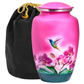 Trupoint Memorials Cremation Urns for Human Ashes Adult Female, Decorative Burial Urn for Men & Women – Large, Pink Hummingbird