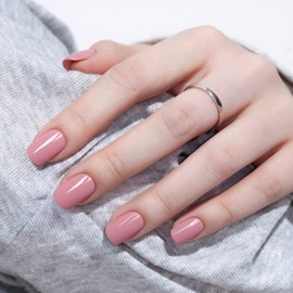 Press On Nails Short, Vneffabler Square Acrylic Chrome Nails Press ons Glue On Nails Reusable Stick On Nails False Nails for Women and Girls Nail Kit in 12 Sizes - 24 Fake Nails Kit, Lady Pink