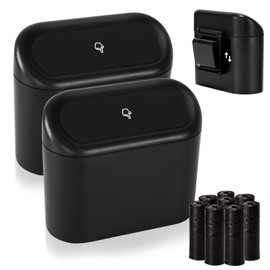 Ginsco 2 Pack Mini Car Trash Can with Lid, Small Car Garbage Can, Cute Leakproof ABS Trash Bin, Cars Accessories for Interior, Garbage Bin for Car, Home, Office with 120pcs Trash Bags Black
