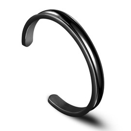 Hair Tie Bracelet High Polishing Stainless Steel Grooved Cuff Bangle for Women Girls (Black)