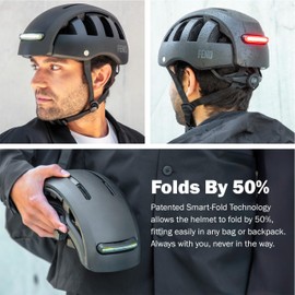 FEND Super Plus Folding Bike Helmet with Lights – Patented Smart-Fold 50% Compact Design, Ultra-Bright USB-C Front & Rear LEDs, CPSC/EN1078 Certified, for Adults, Commuters, E-Bikes, Scooters
