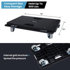 Nellyke Furniture Dolly, 4 Pack Dollies with Wheels,16'' X10'' Small Flat Dolly with 500LBS Large Capacity, Furniture Movers with Wheels Heavy Duty, Connectable and Portable, Black