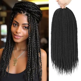 BEFUNNY Senegalese Twist Crochet Hair-8 Packs 14 Inch Senegalese Twist Crochet Braids For Women Human Hair, Black Pre Looped Crochet Braids, Synthetic Twist Crochet Hair (14in,2#)