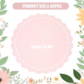 50 Pcs Pink Disposable Paper Placemats, Scalloped Round Table Place Mats