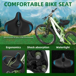 Oversized Bike Seat for Men & Women, Extra Wide Bicycle Seat Cushion, Comfortable Seats Saddle for Exercise Bikes, Mountain Bikes, City Bike, Ebike - Blue