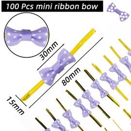 100Pcs Purple Twist Ties for Bulk Food, Mini Ribbon Bow Twist Ties for Treat Bag, Christmas Tree Bows Metallic Twist Ties for DIY Crafts, Baked Food, Lollipop, Wedding Decor and Gift Wrap