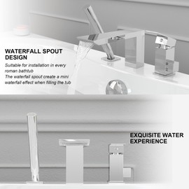 Hoimpro Deck Mount Bathtub Faucet Set, Polished Chrome Widespread Tub Filler Waterfall Spout Bath Tub Faucet