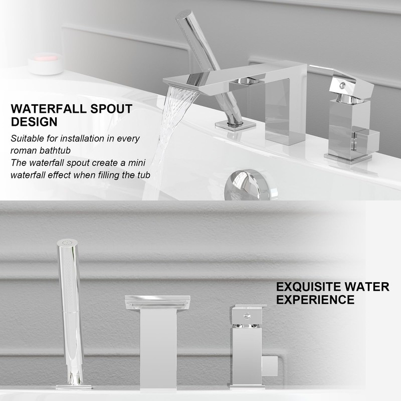 Hoimpro Deck Mount Bathtub Faucet Set, Polished Chrome Widespread Tub