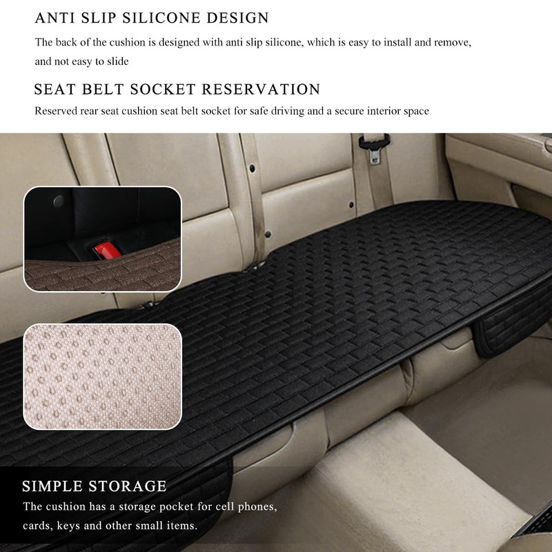 BWBWND Linen Car Seat Cover, Anti-Slip Bottom Bench Protector Rear
