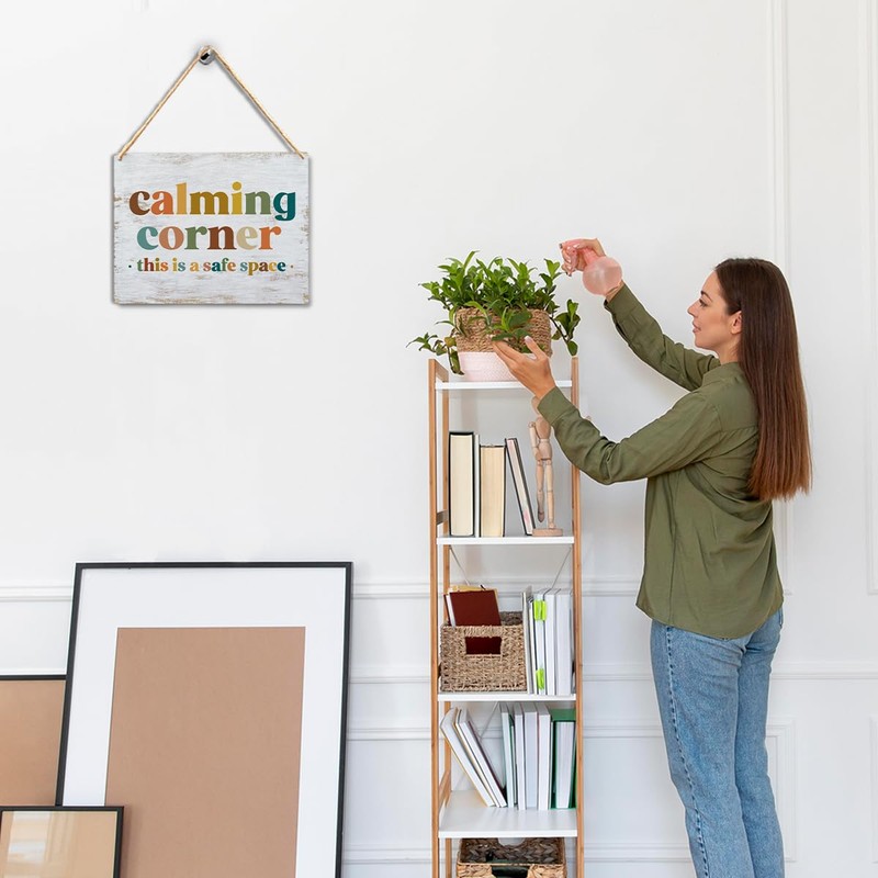 Calming Corner - Safe Space Hanging Wood Sign Plaque, Classroom
