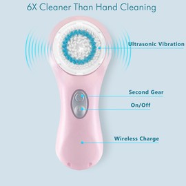 Facial Cleansing Brush, Sonic Vibrating Face Scrubber Exfoliator for Women Skin Care, Face Brushes for Cleansing, Exfoliating, Electric Rechargeable Waterproof 2 Speeds for Home & Travel