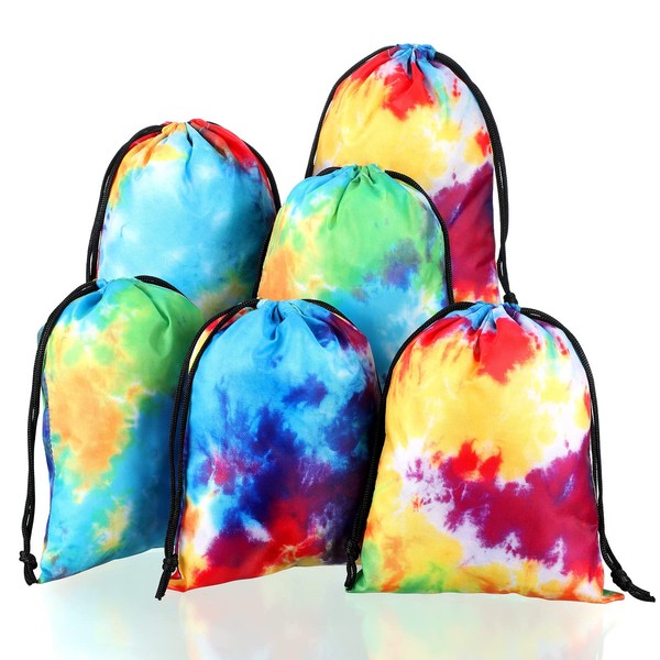 12 Pack Tie Dye Party Favor Bags Drawstring Bags, Birthday Gift Small Candy Goodie Treat Bag Colorful Snacks Bags, Treat Bags for Kids Tie Dye Favors Supplies, 9.8 x 7 Inch