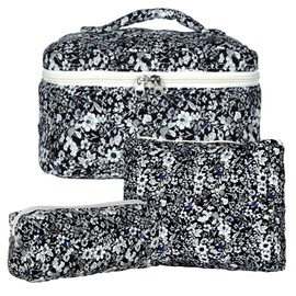 Set of 3 Women's Cosmetic Bags Toiletry Bag with Floral Pattern, Toiletry Bag, Make Up Bag, Portable Makeup Bag, Wash Bag, Large Women Girls for Everyday Use and Travel, Black roses