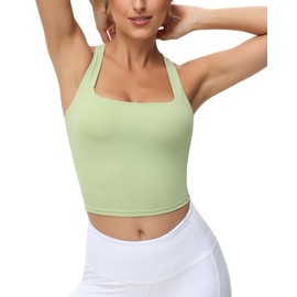 romansong Strappy Yoga Sports Bras for Women Padded Criss-Cross Back Tank Tops (Light Green, Large)
