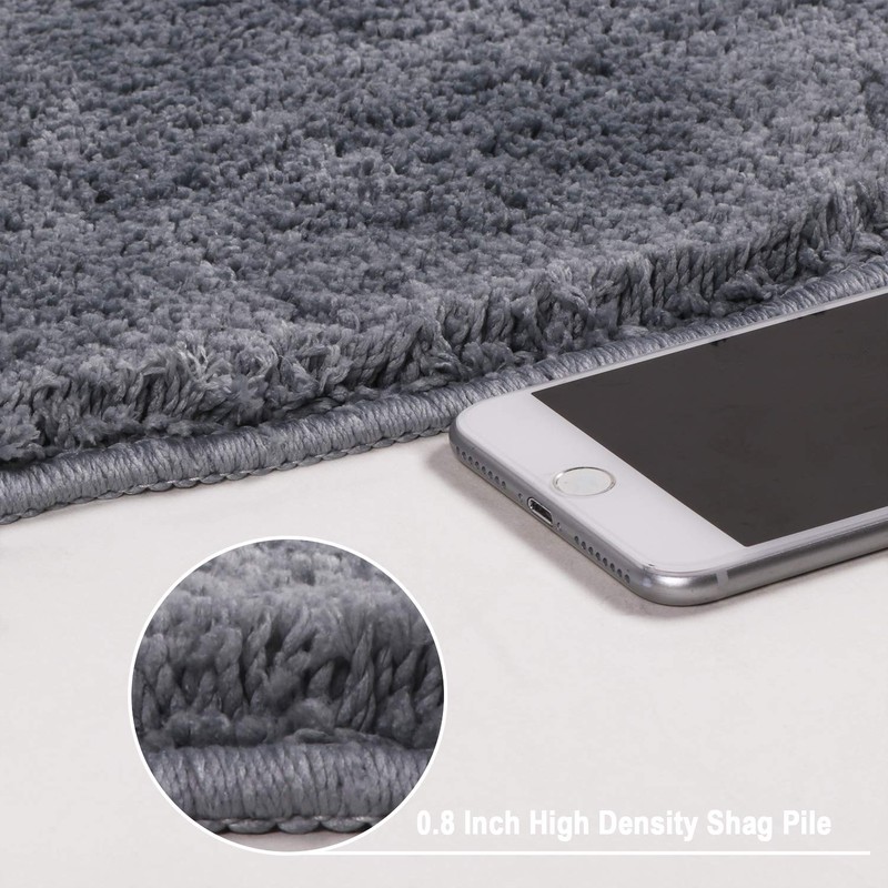 Seavish Luxury Grey Shag Curved Bath Rug, 18 x 57