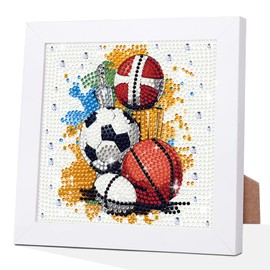 HEIBAGO Ball Sports Diamond Art Kits for Kids with Frame, 5D Diamond Painting for Kids Beginners Ages 4-6-8-12, DIY Easy Gem Art Kit with Beautiful Package for Home Wall Decoration 7 X 7 Inch