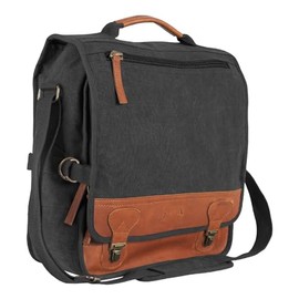 Fox Outdoor Products Classic Eurostyle Messenger Bag – Vintage Cotton Canvas & Leather Briefcase with Hidden Backpack Straps, BLACK