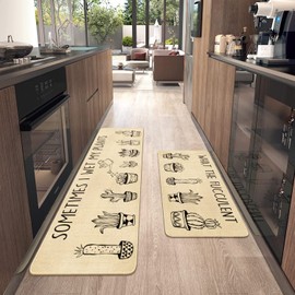 Xsinufn Cute Kitchen Mat Set of 2,Funny Boho Cactus Kitchen Rugs and Mats Non Skid Washable,Cute Cactus Succulent Kitchen Decor Accessories Housewarming Gifts,I Wet My Plants (17"x47"+17"x30")