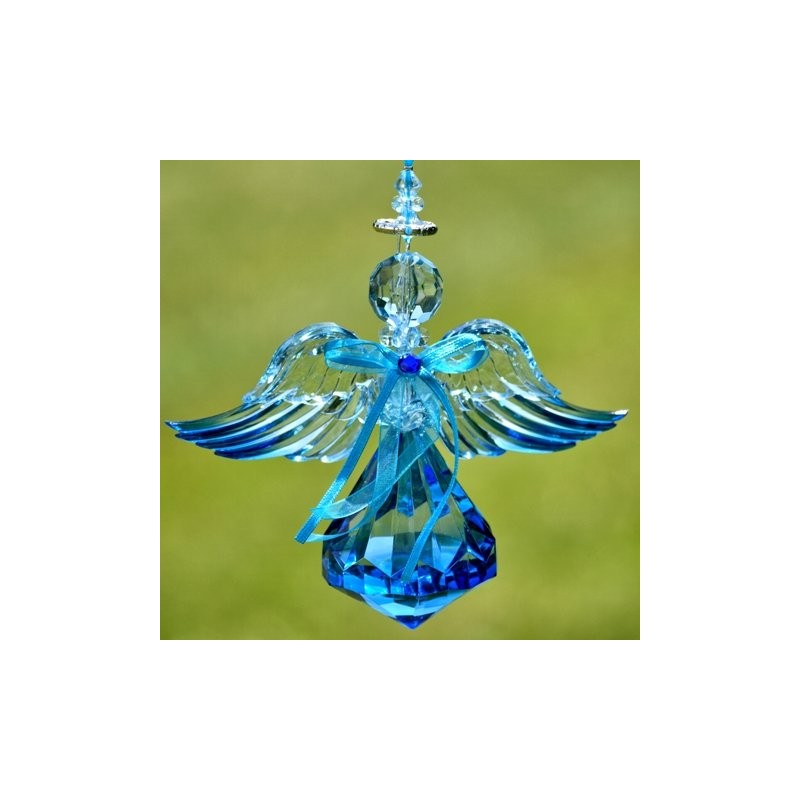 Crystal Quality Acrylic Angel Ornament (Diamond Shape Base, Blue)